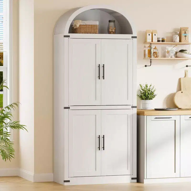 Arched Cabinet Tall Kitchen Pantry, Farmhouse Storage Cabinet, Large Bookshelf with Doors, Arched Bookcase with Cabinets,5 Tier Kitchen Cabinets