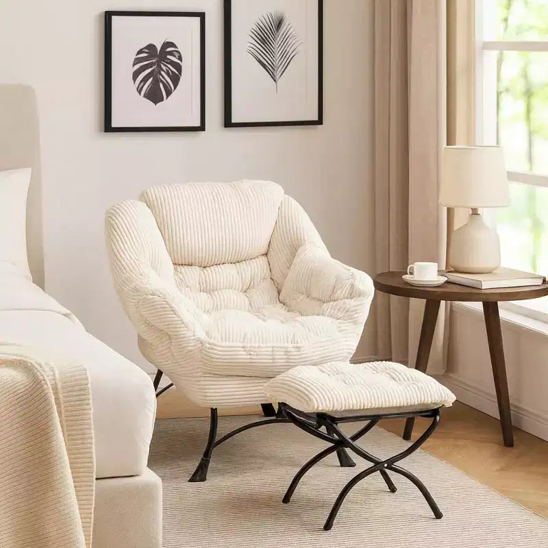 Homy Casa Modern Lounge Accent Chair with Ottoman and Side Pocket, Upholstered Reading Chair with Armrests for Living Room, Bedroom or Game Room