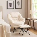 Homy Casa Modern Lounge Accent Chair with Ottoman and Side Pocket, Upholstered Reading Chair with Armrests for Living Room, Bedroom or Game Room