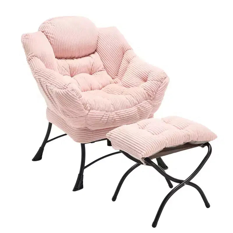 Homy Casa Modern Lounge Accent Chair with Ottoman and Side Pocket, Upholstered Reading Chair with Armrests for Living Room, Bedroom or Game Room