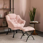 Homy Casa Modern Lounge Accent Chair with Ottoman and Side Pocket, Upholstered Reading Chair with Armrests for Living Room, Bedroom or Game Room