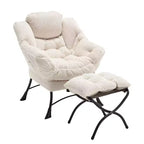 Homy Casa Modern Lounge Accent Chair with Ottoman and Side Pocket, Upholstered Reading Chair with Armrests for Living Room, Bedroom or Game Room