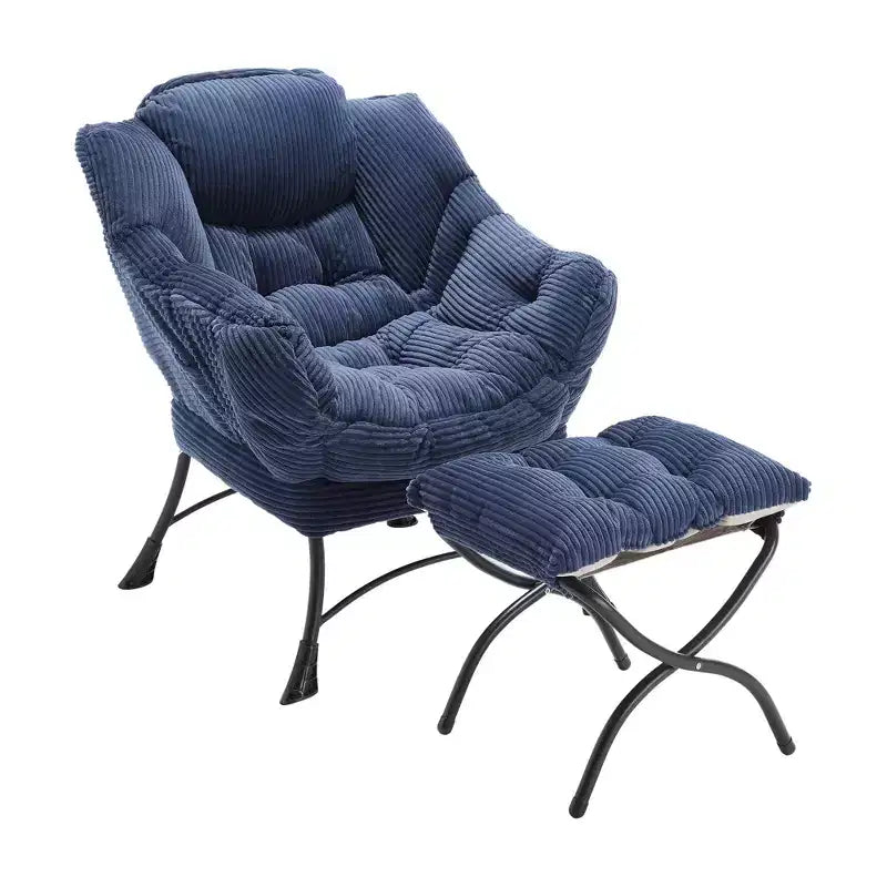 Homy Casa Modern Lounge Accent Chair with Ottoman and Side Pocket, Upholstered Reading Chair with Armrests for Living Room, Bedroom or Game Room