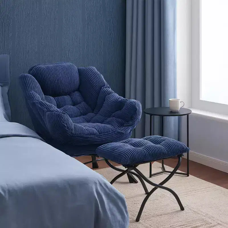 Homy Casa Modern Lounge Accent Chair with Ottoman and Side Pocket, Upholstered Reading Chair with Armrests for Living Room, Bedroom or Game Room
