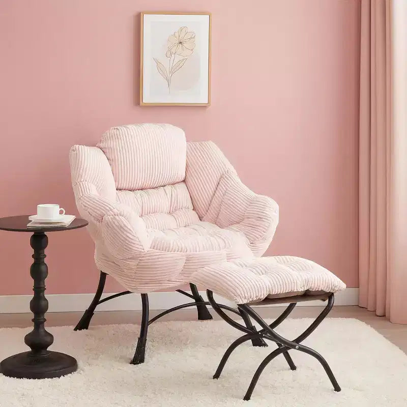 Modern Lounge Accent Chair with Ottoman and Side Pocket, Upholstered Reading Chair with Armrests for Living Room, Bedroom or Game Room