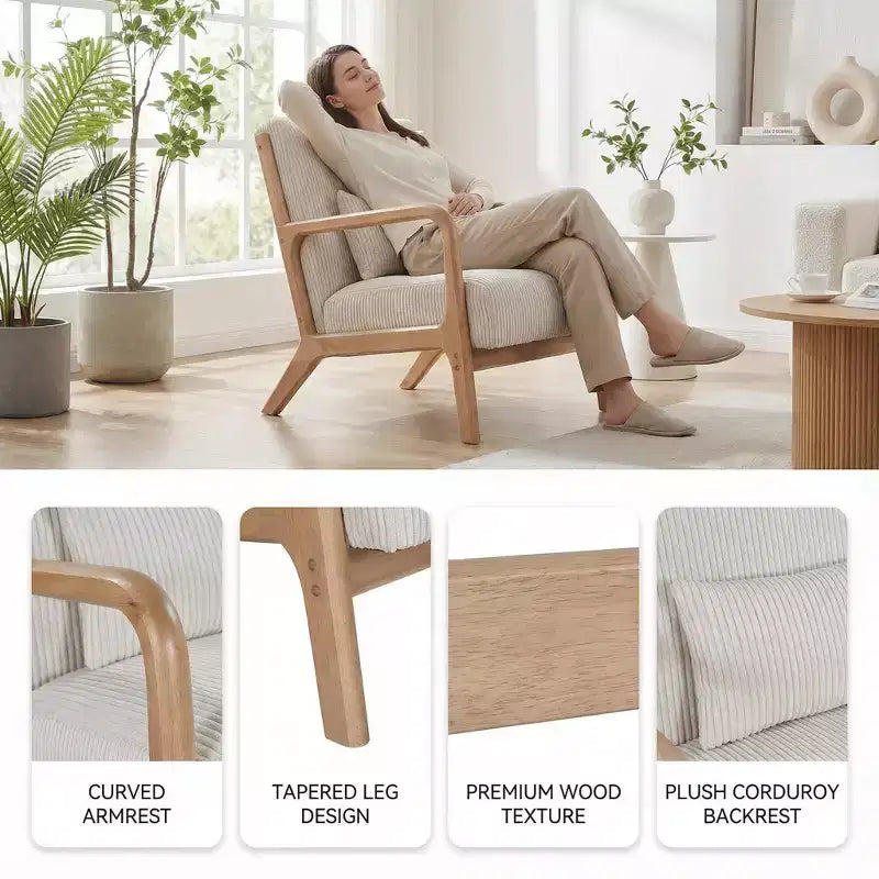 Homy Casa Marlow Wooden Accent Chair with Solid Wood Frame, Mid-Century Style