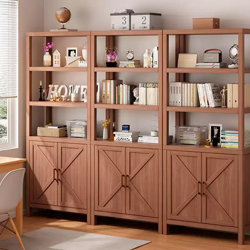 Estantería para libros, estantería de madera de 5 niveles con puertas de armario, estantería con estantes ajustables, almacenamiento de libros para biblioteca estilo granja