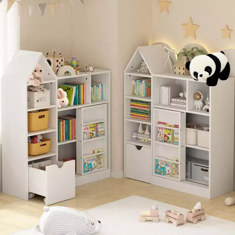 Estantería para libros, estantería de madera de 5 niveles con puertas de armario, estantería con estantes ajustables, almacenamiento de libros para biblioteca estilo granja