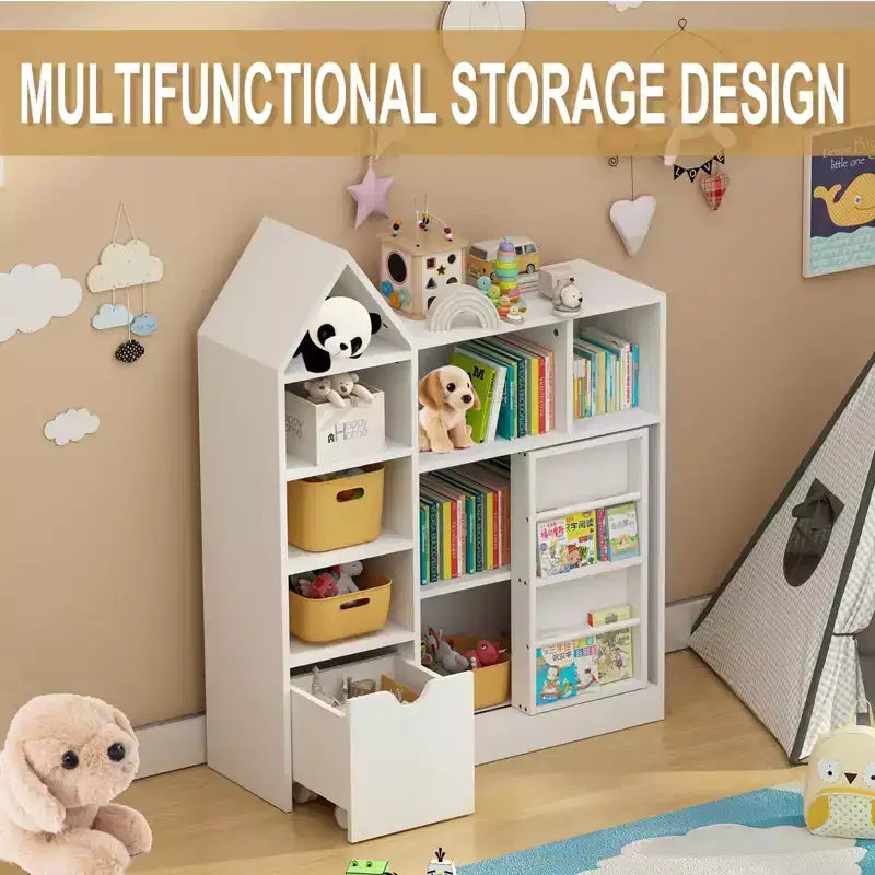 Estantería para libros, estantería de madera de 5 niveles con puertas de armario, estantería con estantes ajustables, almacenamiento de libros para biblioteca estilo granja