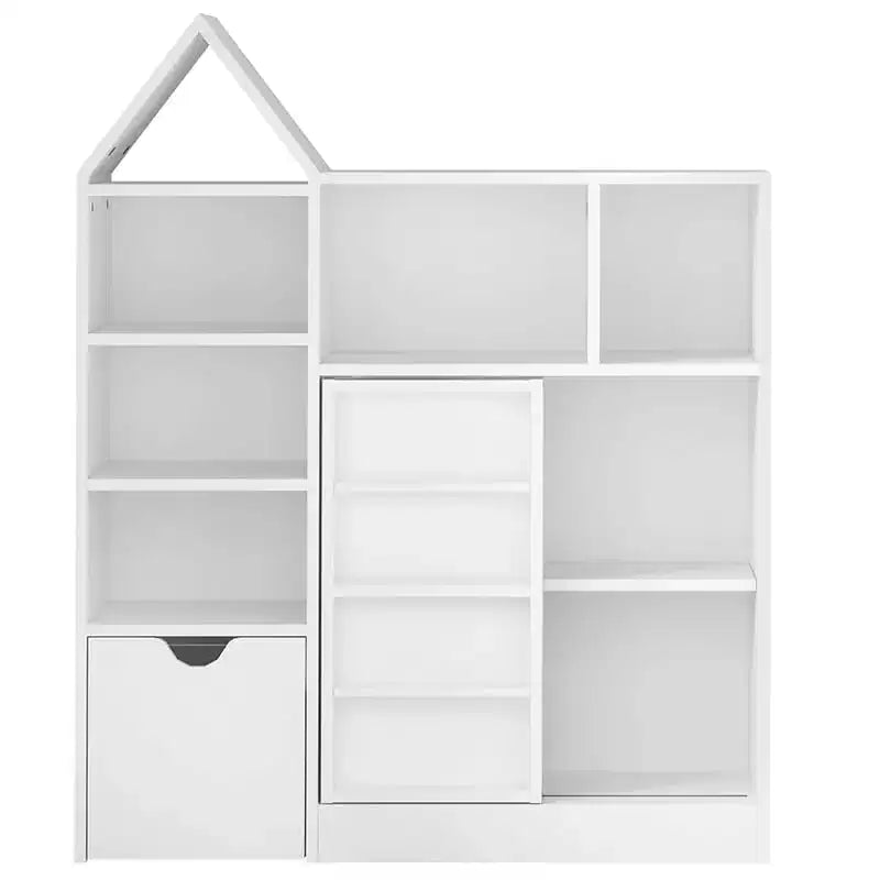 Estantería para libros, estantería de madera de 5 niveles con puertas de armario, estantería con estantes ajustables, almacenamiento de libros para biblioteca estilo granja