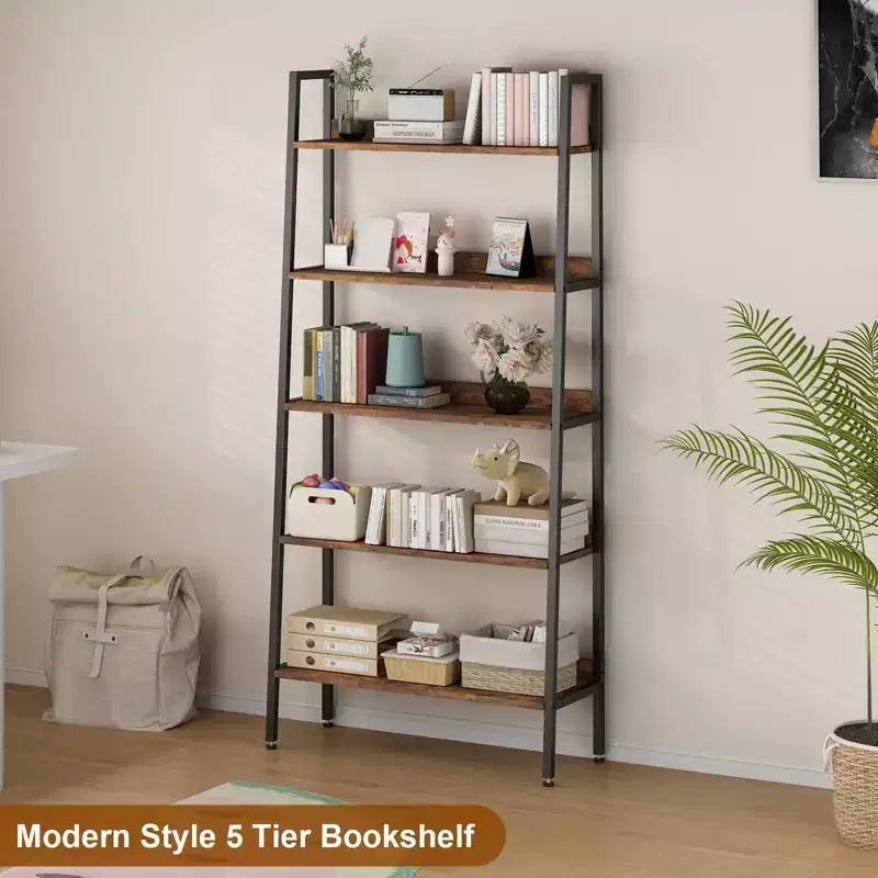 Estantería para libros, estantería de madera de 5 niveles con puertas de armario, estantería con estantes ajustables, almacenamiento de libros para biblioteca estilo granja