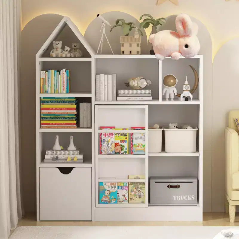 Estantería para libros, estantería de madera de 5 niveles con puertas de armario, estantería con estantes ajustables, almacenamiento de libros para biblioteca estilo granja