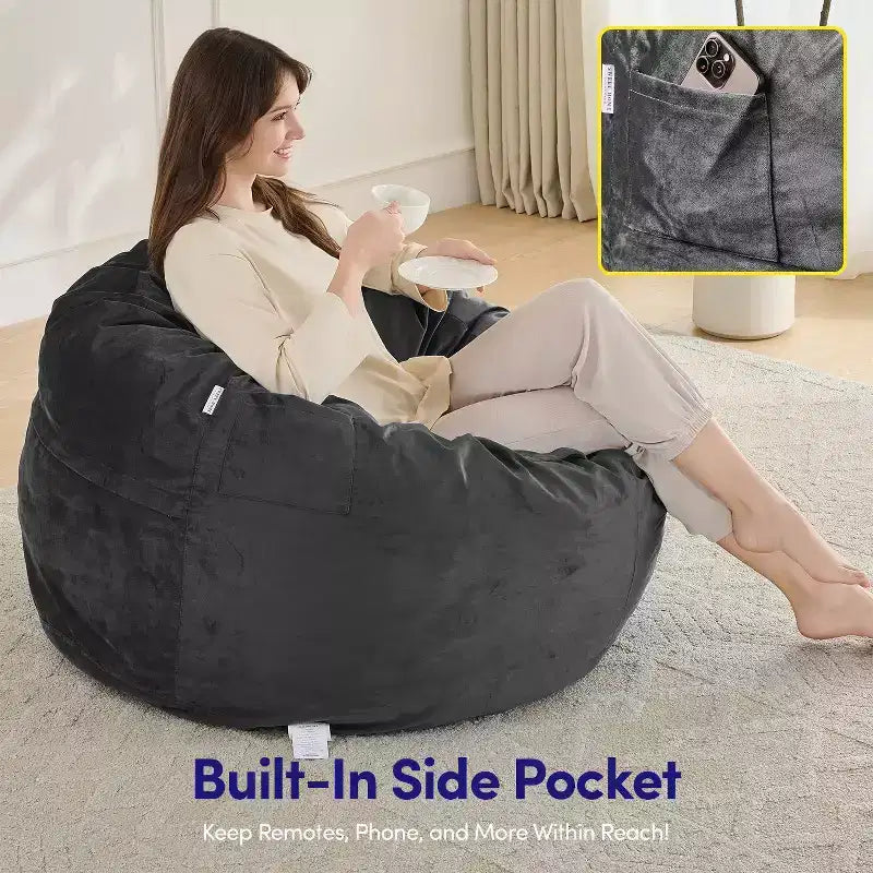 Puff de 3 pies, puf redondo de espuma para adultos para todas las edades, funda de terciopelo extraíble de Sweet Home Collection