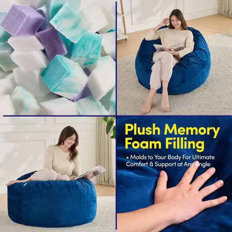Puff de 3 pies, puf redondo de espuma para adultos para todas las edades, funda de terciopelo extraíble de Sweet Home Collection