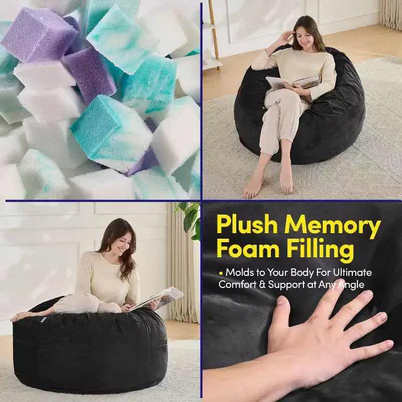 Puff de 3 pies, puf redondo de espuma para adultos para todas las edades, funda de terciopelo extraíble de Sweet Home Collection