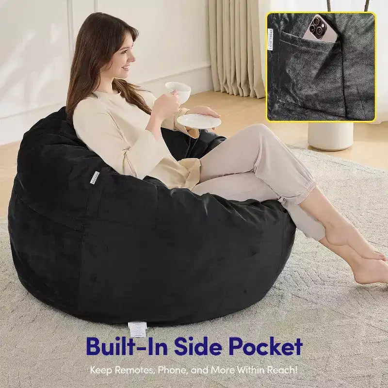 Puff de 3 pies, puf redondo de espuma para adultos para todas las edades, funda de terciopelo extraíble de Sweet Home Collection