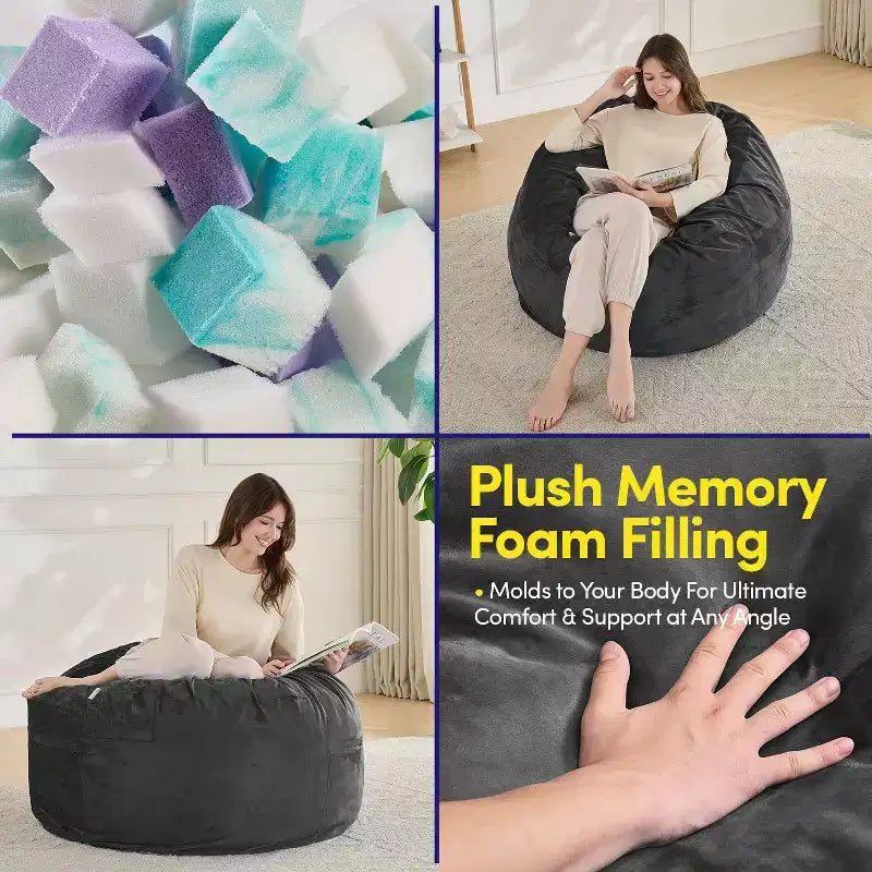 Puff de 3 pies, puf redondo de espuma para adultos para todas las edades, funda de terciopelo extraíble de Sweet Home Collection