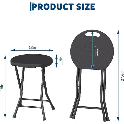 Taburete Plegable de 18 Pulgadas con Asa, Taburete Redondo Plegable Portátil de Alta Resistencia, Patas Antideslizantes, Capacidad de 272 kg, para Dormitorio, Cocina