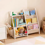 VEVOR Estantería de 3 Niveles para Niños, Organizador de Almacenamiento de Juguetes para Niños Pequeños, Estantería para Habitaciones Infantiles con Estante de Tela y Bolsa de Almacenamiento, Estanterías de Almacenamiento, Blanco