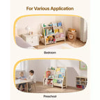 VEVOR Estantería de 3 Niveles para Niños, Organizador de Almacenamiento de Juguetes para Niños Pequeños, Estantería para Habitaciones Infantiles con Estante de Tela y Bolsa de Almacenamiento, Estanterías de Almacenamiento, Blanco