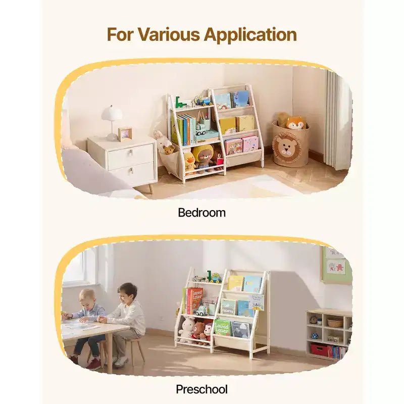VEVOR Estantería de 3 Niveles para Niños, Organizador de Almacenamiento de Juguetes para Niños Pequeños, Estantería para Habitaciones Infantiles con Estante de Tela y Bolsa de Almacenamiento, Estanterías de Almacenamiento, Blanco