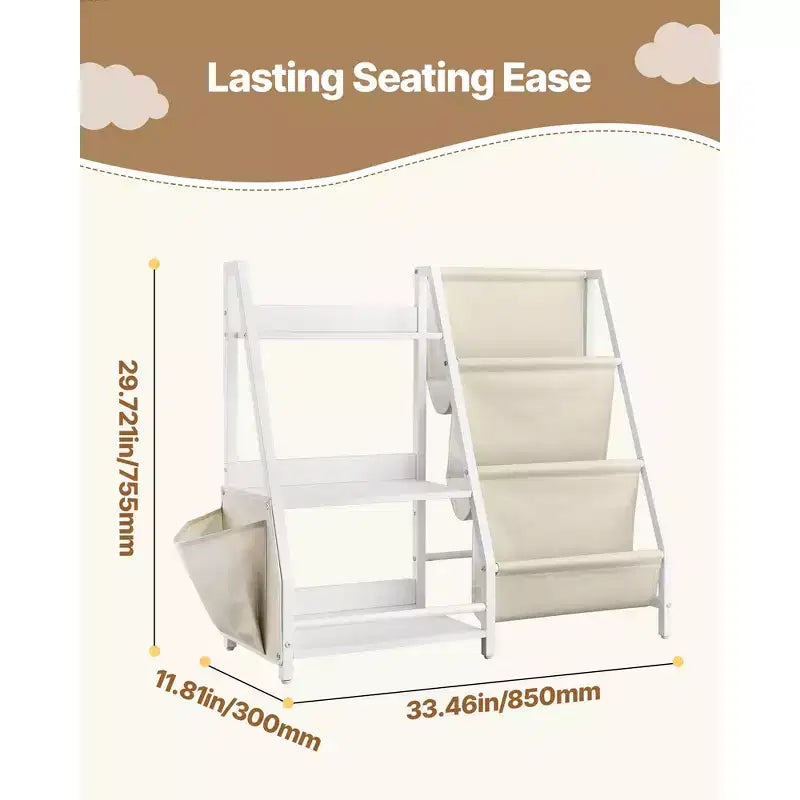 VEVOR Estantería de 3 Niveles para Niños, Organizador de Almacenamiento de Juguetes para Niños Pequeños, Estantería para Habitaciones Infantiles con Estante de Tela y Bolsa de Almacenamiento, Estanterías de Almacenamiento, Blanco