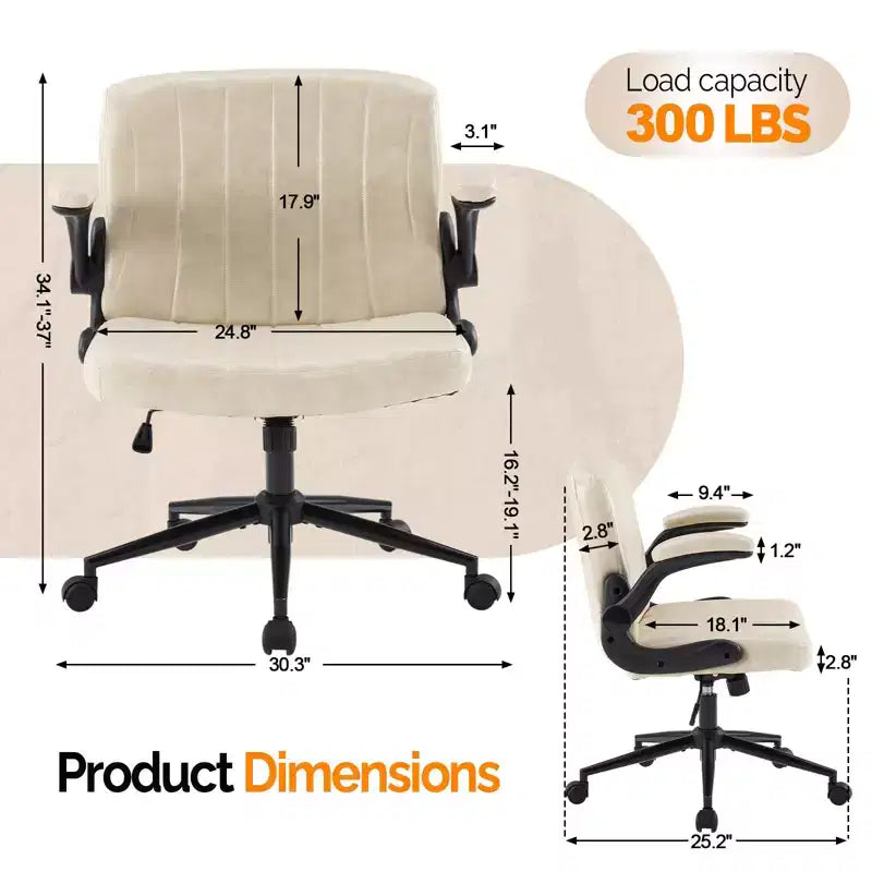 Silla VINGLI Criss Cross con Brazos Abatibles Ajustables, Silla con Patas Cruzadas con Ruedas, Silla de Oficina Extra Ancha, Blanco Marfil