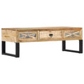 vidaXL Solid Mango Wood Coffee Table with Steel Legs - Rustic, Industrial Style, Rectangular with Storage Drawers, Natural Brown