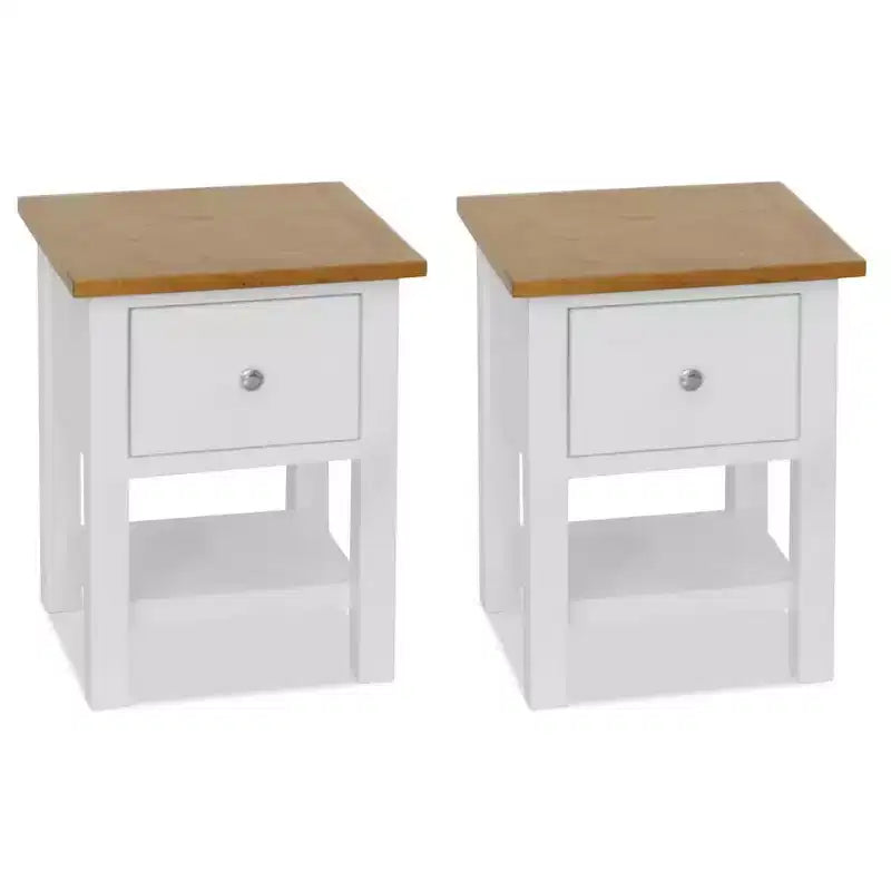 vidaXL Mesitas de noche de 2 piezas, 36x30x47 cm, tapa de madera de roble maciza y marco de madera de pino, madera oscura y blanco, diseño que ahorra espacio, totalmente montadas