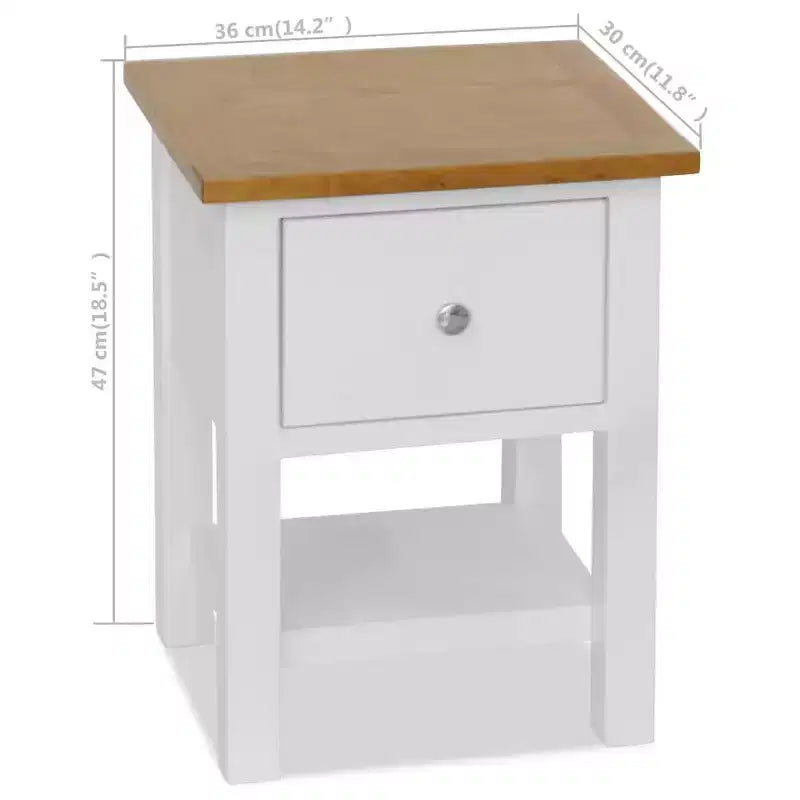 vidaXL Mesitas de noche de 2 piezas, 36x30x47 cm, tapa de madera de roble maciza y marco de madera de pino, madera oscura y blanco, diseño que ahorra espacio, totalmente montadas