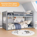 Litera de madera maciza baja JOYMOR para niños/jóvenes, estructura de litera con barandillas y escalera para niños y niñas, no necesita somier (Gris)