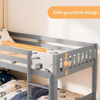 Litera de madera maciza baja JOYMOR para niños/jóvenes, estructura de litera con barandillas y escalera para niños y niñas, no necesita somier (Gris)