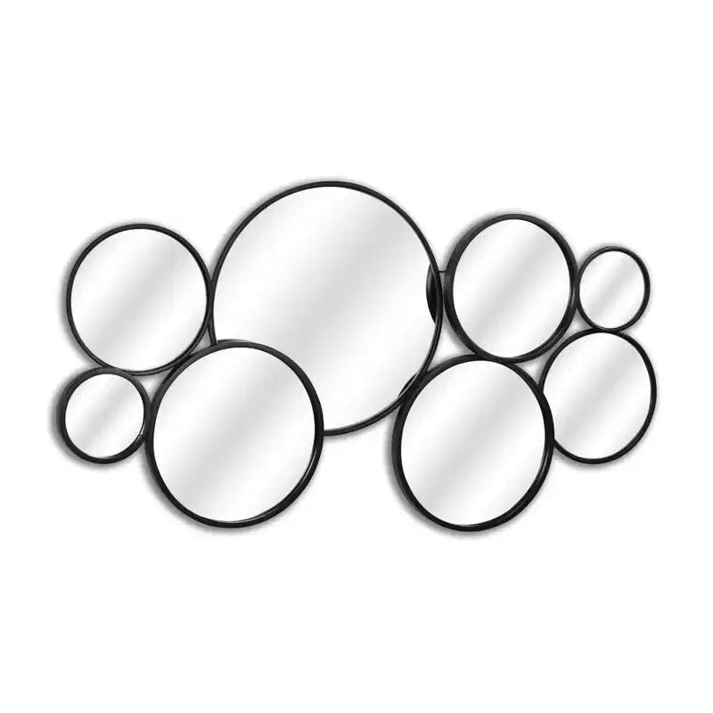 HomeRoots Juego de ocho espejos decorativos redondos negros de metal, cojuntos