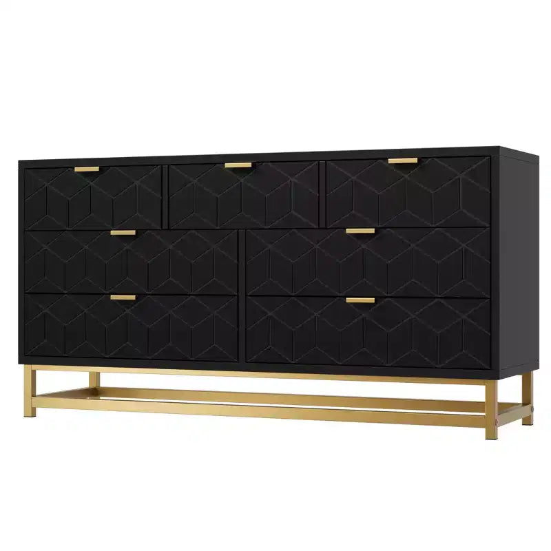 Armario de almacenamiento para dormitorio, cómoda organizadora de 53.5 pulgadas de ancho, 7 cajones, tiradores y patas de metal dorado para armarios, pasillos, salas de estar, entradas