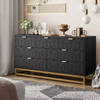 Armario de almacenamiento para dormitorio, cómoda organizadora de 53.5 pulgadas de ancho, 7 cajones, tiradores y patas de metal dorado para armarios, pasillos, salas de estar, entradas