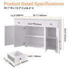 Mueble de almacenaje, aparador con 3 cajones y 4 puertas, 140 cm con estantes ajustables para comedor, salón o entrada