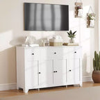 Mueble de almacenaje, aparador con 3 cajones y 4 puertas, 140 cm con estantes ajustables para comedor, salón o entrada