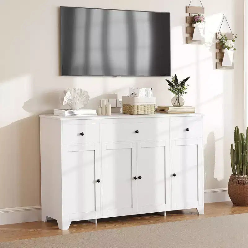 Mueble de almacenaje, aparador con 3 cajones y 4 puertas, 140 cm con estantes ajustables para comedor, salón o entrada