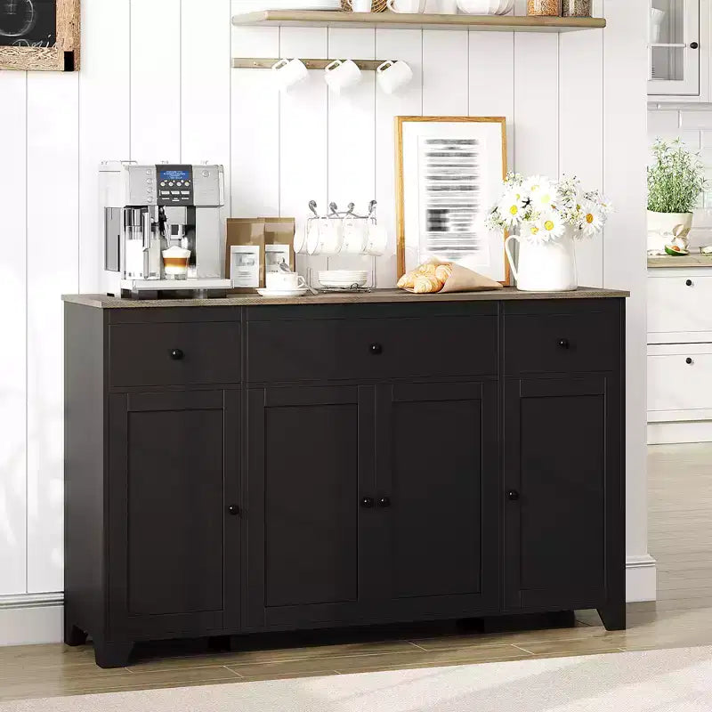Mueble de almacenaje, aparador con 3 cajones y 4 puertas, 140 cm con estantes ajustables para comedor, salón o entrada