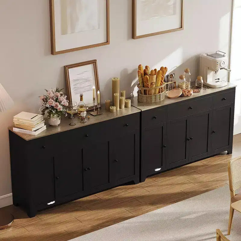 Mueble de almacenaje, aparador con 3 cajones y 4 puertas, 140 cm con estantes ajustables para comedor, salón o entrada