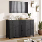 Mueble de almacenaje, aparador con 3 cajones y 4 puertas, 140 cm con estantes ajustables para comedor, salón o entrada