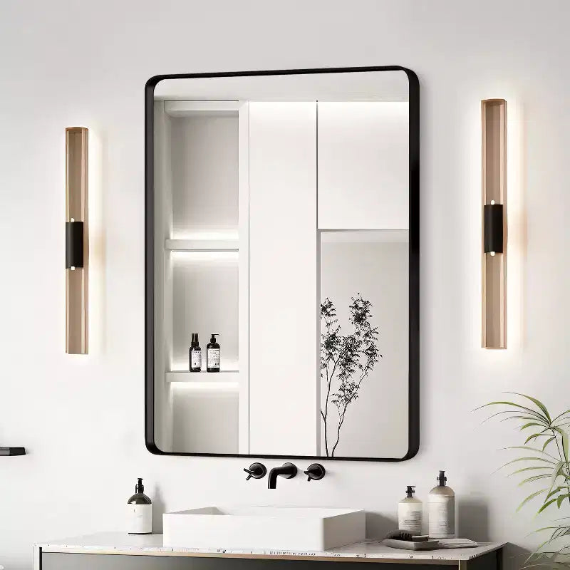 Okak Minimalism Rectangle Bathroom Mirror, Vanity Mirror with Aluminum Alloy Frame, Wall Mirror for Bathroom, Living Room