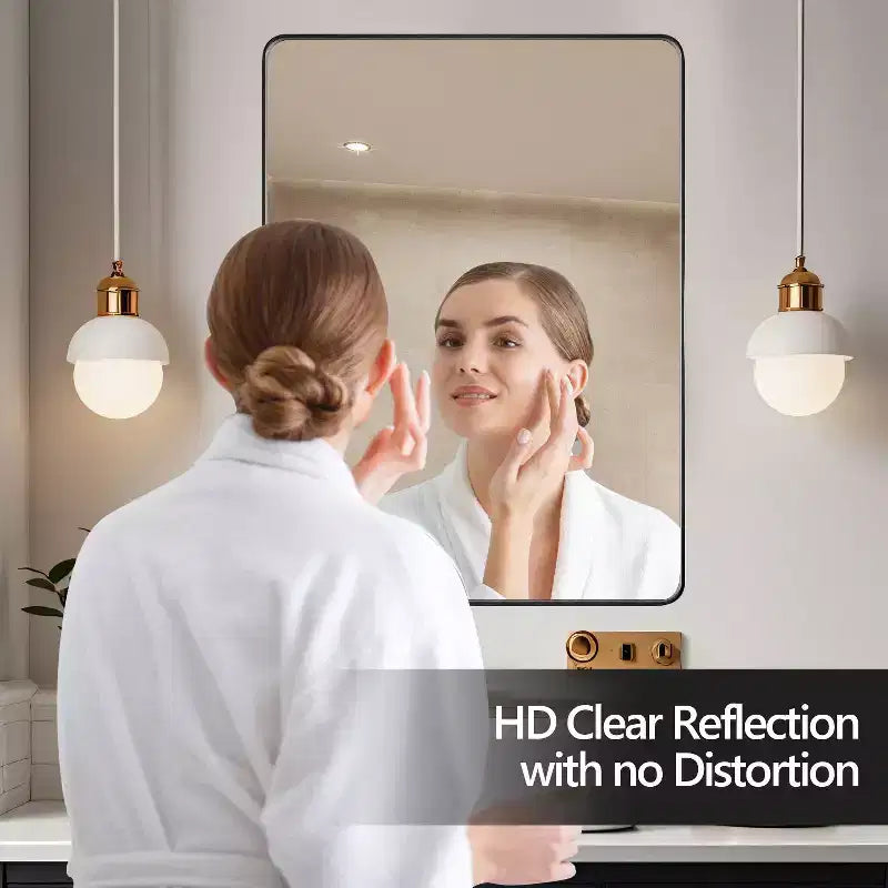 Okak Minimalism Rectangle Bathroom Mirror, Vanity Mirror with Aluminum Alloy Frame, Wall Mirror for Bathroom, Living Room