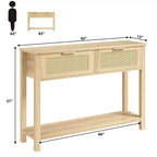 Rattan Console Table  2-Tier Boho Sofa Table with 2 Drawers for Living Room/Hallway
