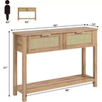 Rattan Console Table  2-Tier Boho Sofa Table with 2 Drawers for Living Room/Hallway