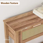 Rattan Console Table  2-Tier Boho Sofa Table with 2 Drawers for Living Room/Hallway