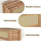 Rattan Console Table  2-Tier Boho Sofa Table with 2 Drawers for Living Room/Hallway