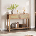 Rattan Console Table  2-Tier Boho Sofa Table with 2 Drawers for Living Room/Hallway