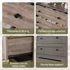 Cómoda de 53 pulgadas con 5 cajones para dormitorio, cómoda de madera con estación de carga, mesita de noche estrecha, organizador de almacenamiento de ropa para sala de estar