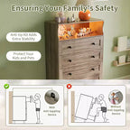 Cómoda de 53 pulgadas con 5 cajones para dormitorio, cómoda de madera con estación de carga, mesita de noche estrecha, organizador de almacenamiento de ropa para sala de estar